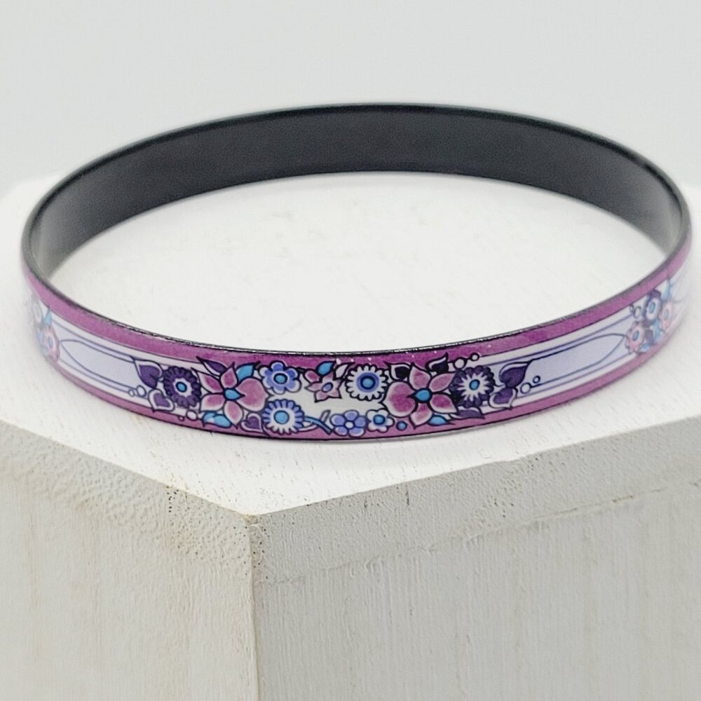 Signed Michaela Frey Team Vintage Fire Enameled Floral Pattern Bangle Bracelet - Picture 5 of 6